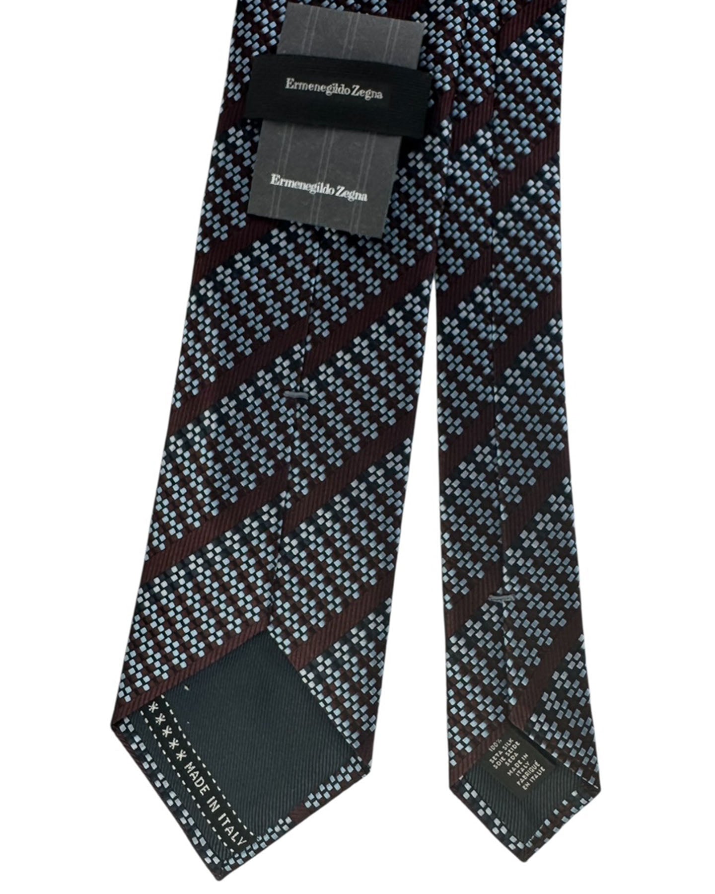 Ermenegildo Zegna Tie Maroon Stripe Grid