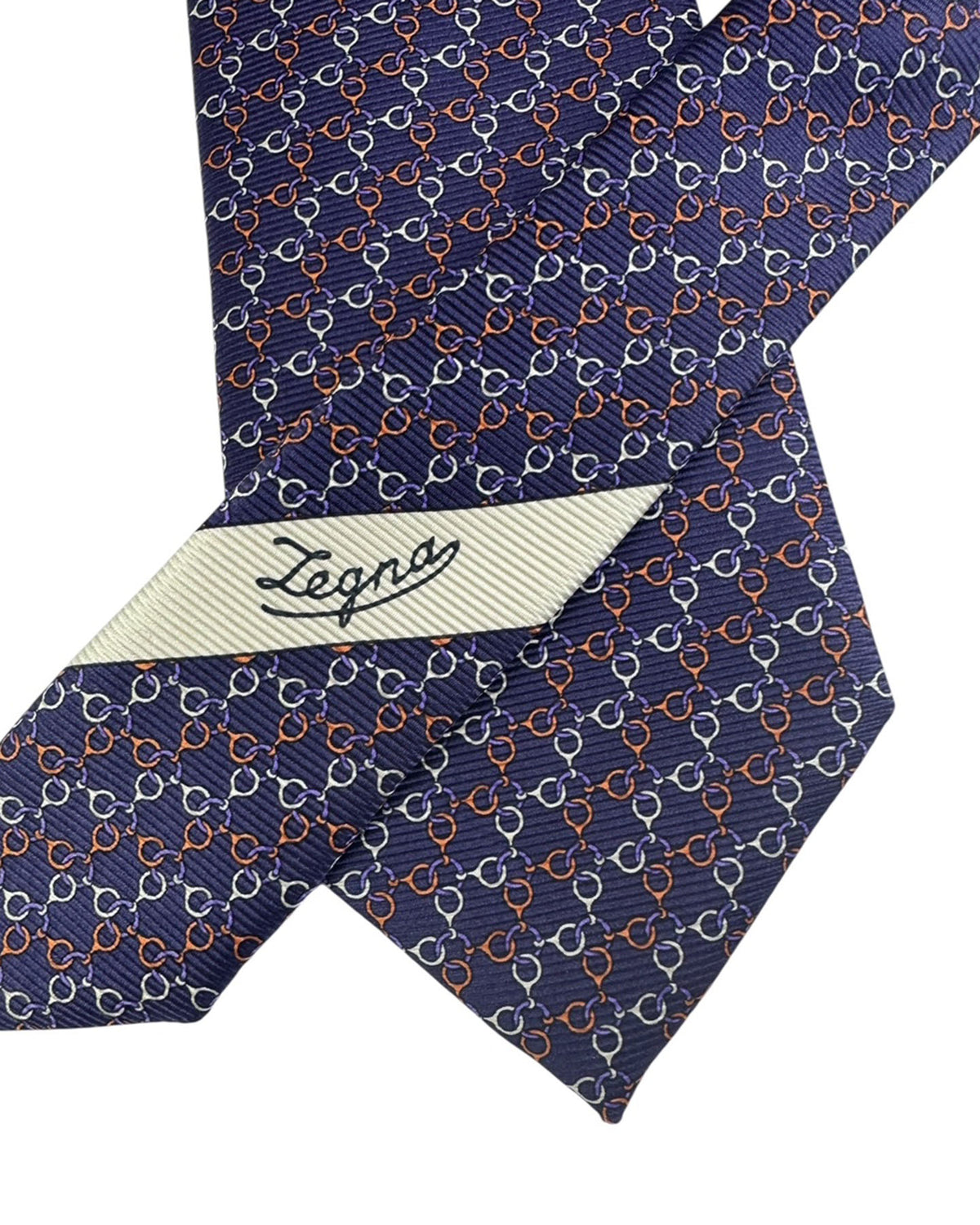 Ermenegildo Zegna Tie Navy Chain Pattern Tie Geometric