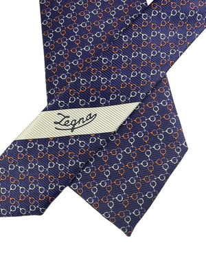 Ermenegildo Zegna Tie Navy Chain Pattern Tie Geometric