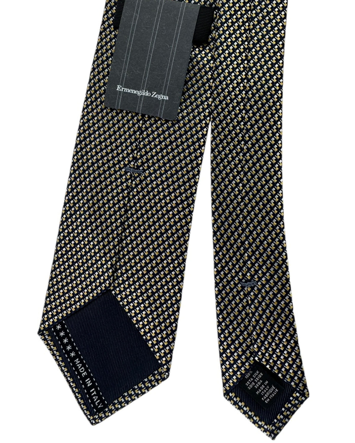 Ermenegildo Zegna Tie Black Gold Diagonal Micro Pattern