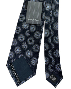 Ermenegildo Zegna Tie Navy Ornate Medallion Circles