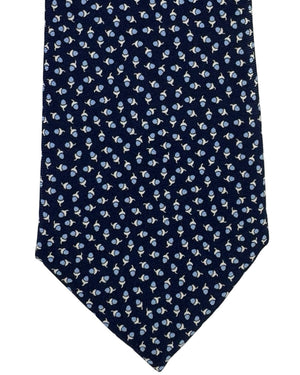 Ermenegildo Zegna Silk Tie Navy Blue Acorn Pattern - Narrow Cut