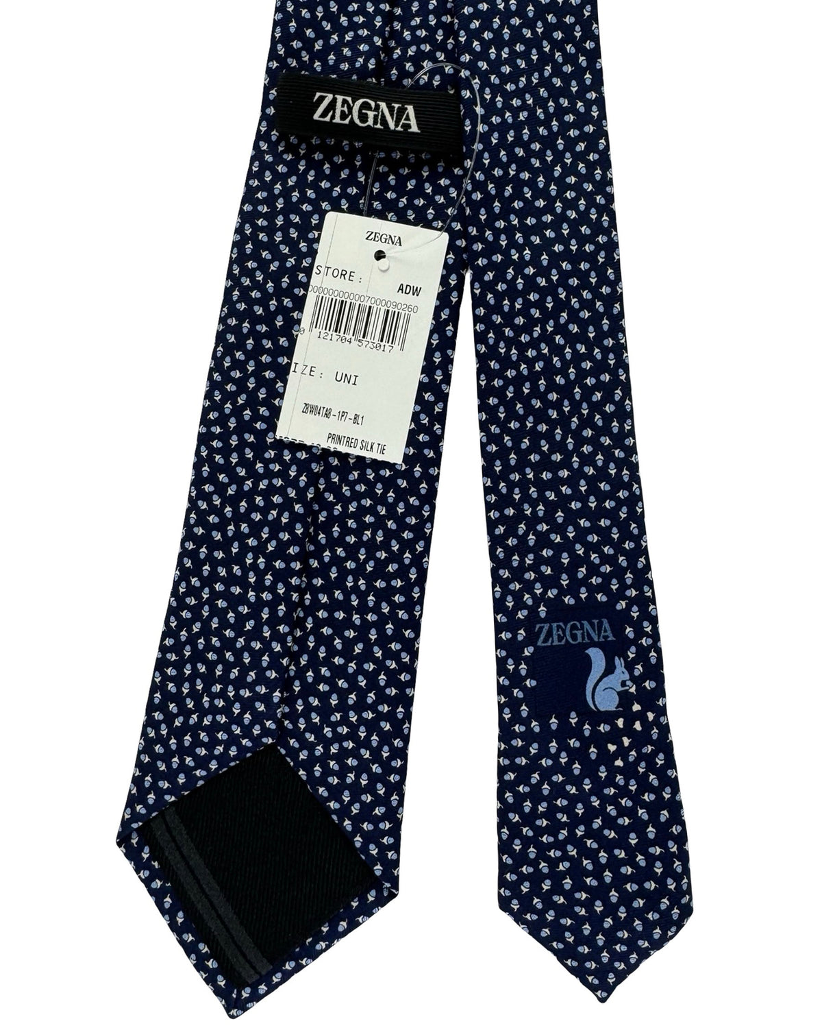 Ermenegildo Zegna Silk Tie Navy Blue Acorn Pattern- Narrow Cut
