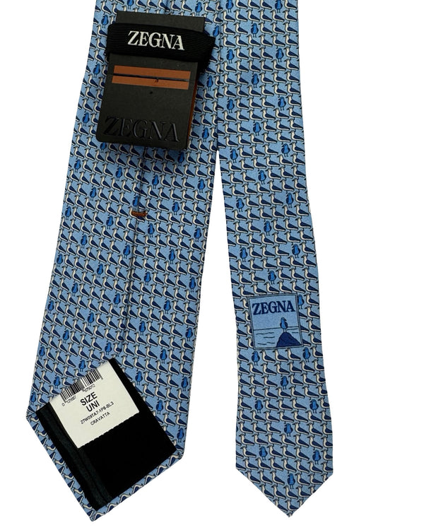Ermenegildo Zegna Silk Tie Light Blue Seagull Novelty - Tie Deals