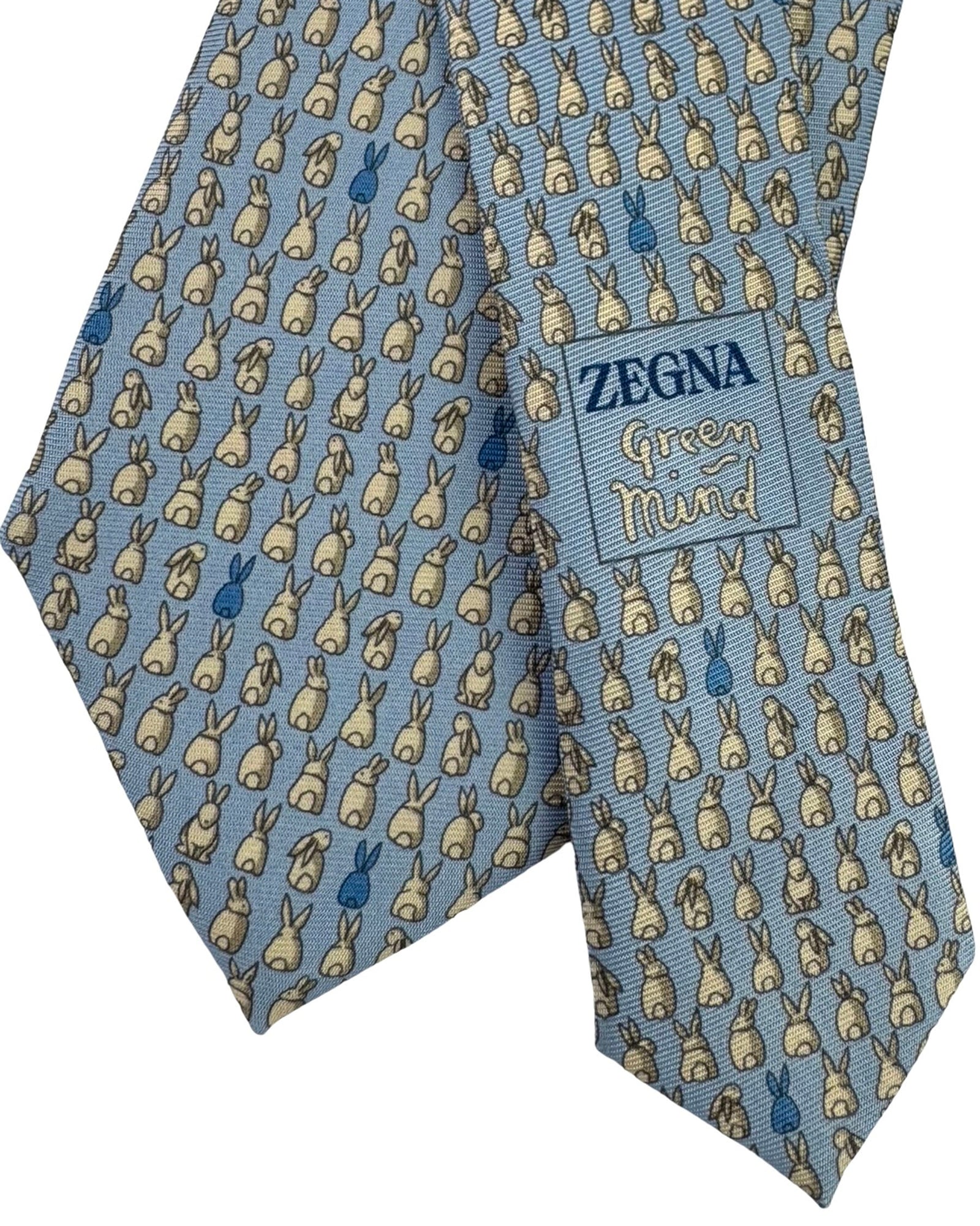 Ermenegildo Zegna Silk Tie Blue Rabbit Pattern