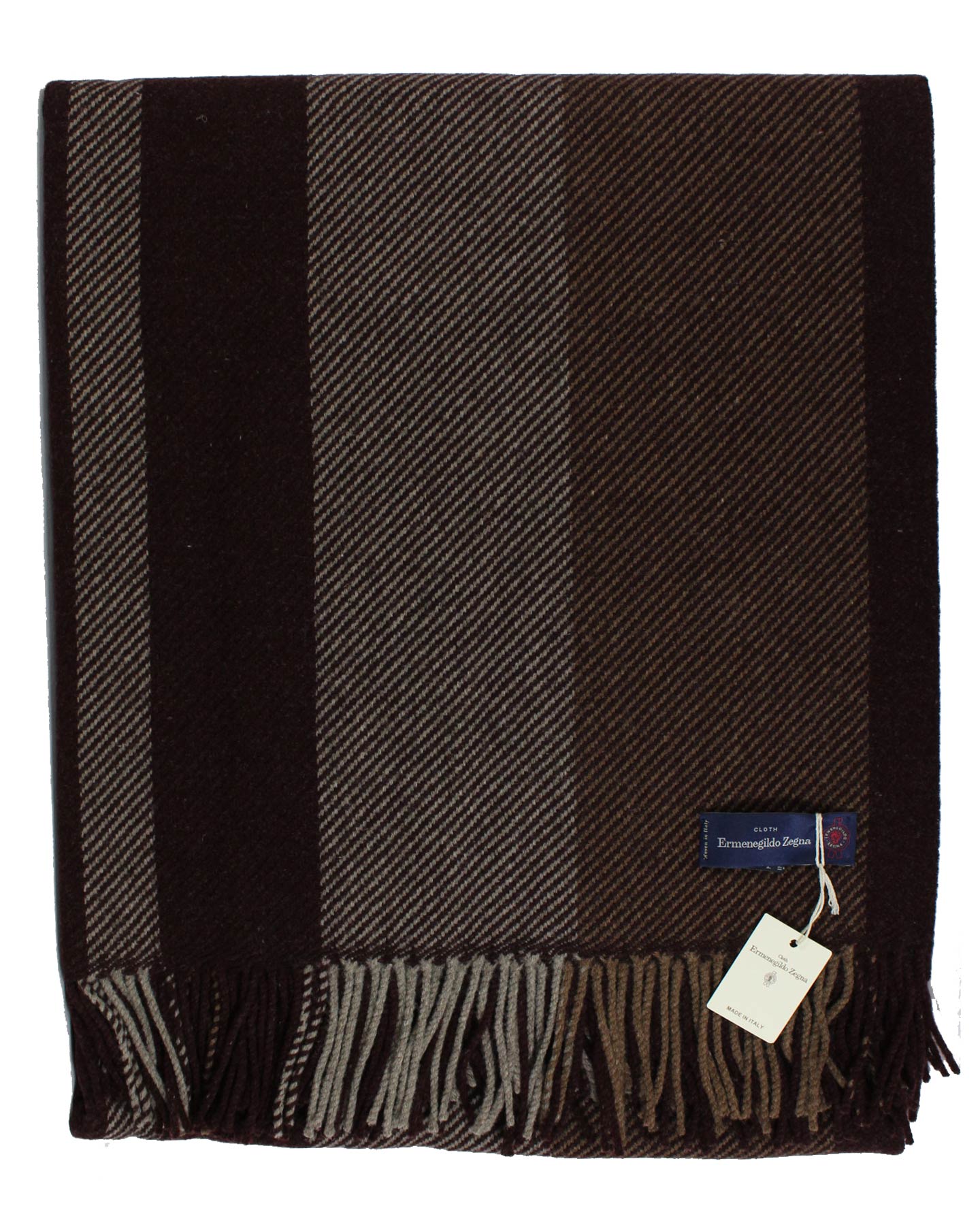 Ermenegildo Zegna Wool Throw Blanket Dark Brown Maroon Design SALE