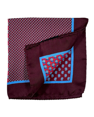 Ermenegildo Zegna Silk Pocket Square Maroon Red Multi-Design