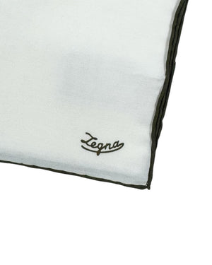 Ermenegildo Zegna Pocket Square White With Brown Trim