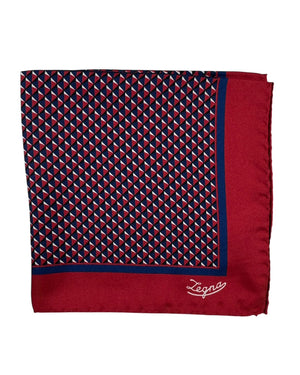 Ermenegildo Zegna Silk Pocket Square Maroon Red Double Print