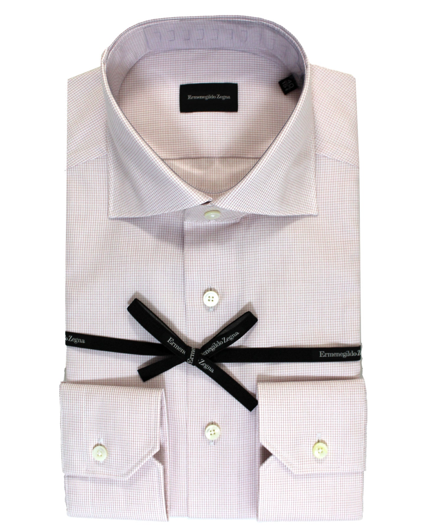 Ermenegildo Zegna Dress Shirt White Pink Grid 40 - 15 3/4 Ermenegildo Zegna Dress Shirt White Pink Grid 40 - 15 3/4