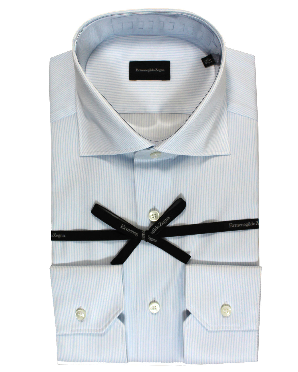 Ermenegildo Zegna Dress Shirt White Blue Stripes 