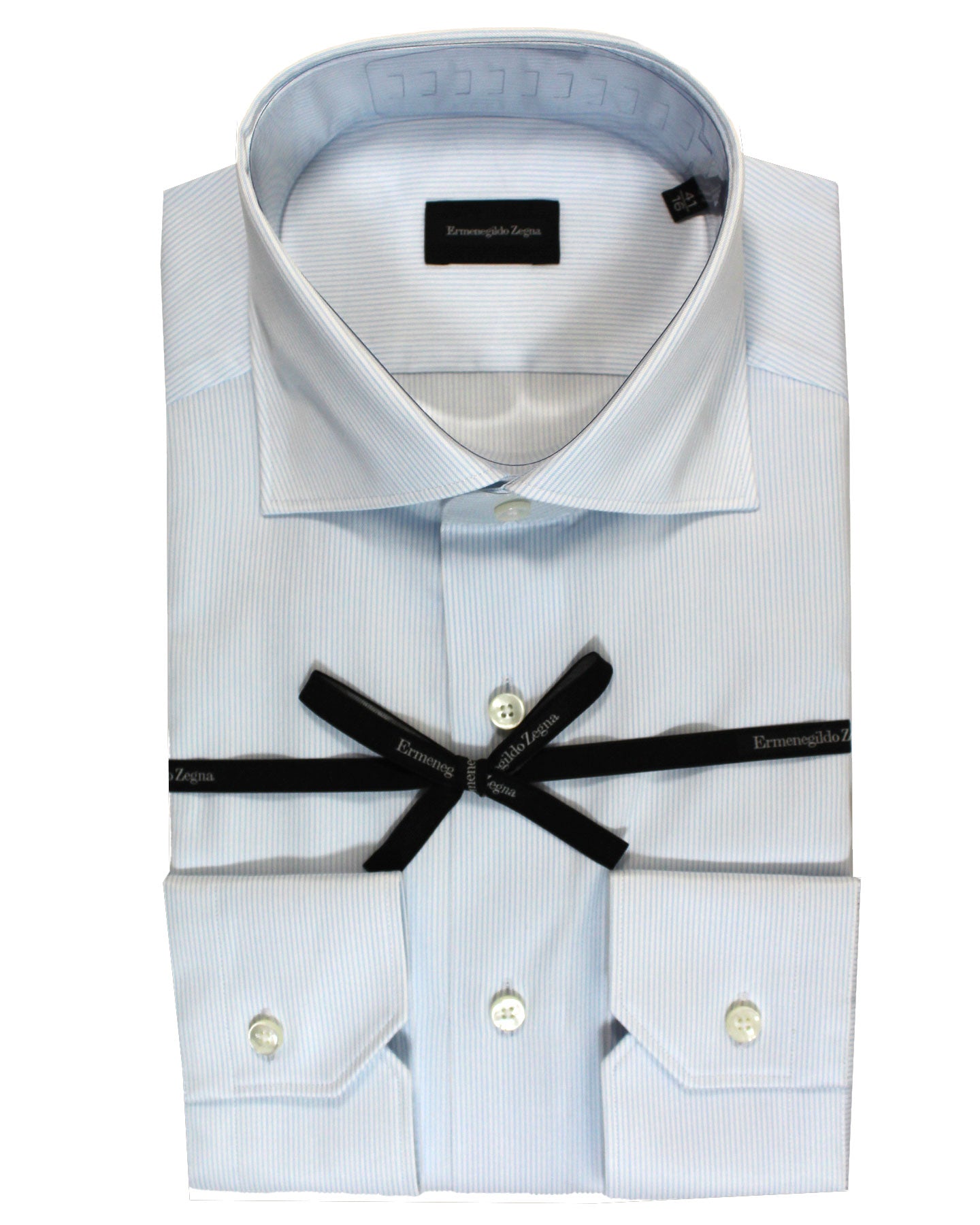Ermenegildo Zegna Dress Shirt White Blue Stripes 41 - 16 - Tie Deals Ermenegildo Zegna Dress Shirt White Blue Stripes 41 - 16 - Tie Deals