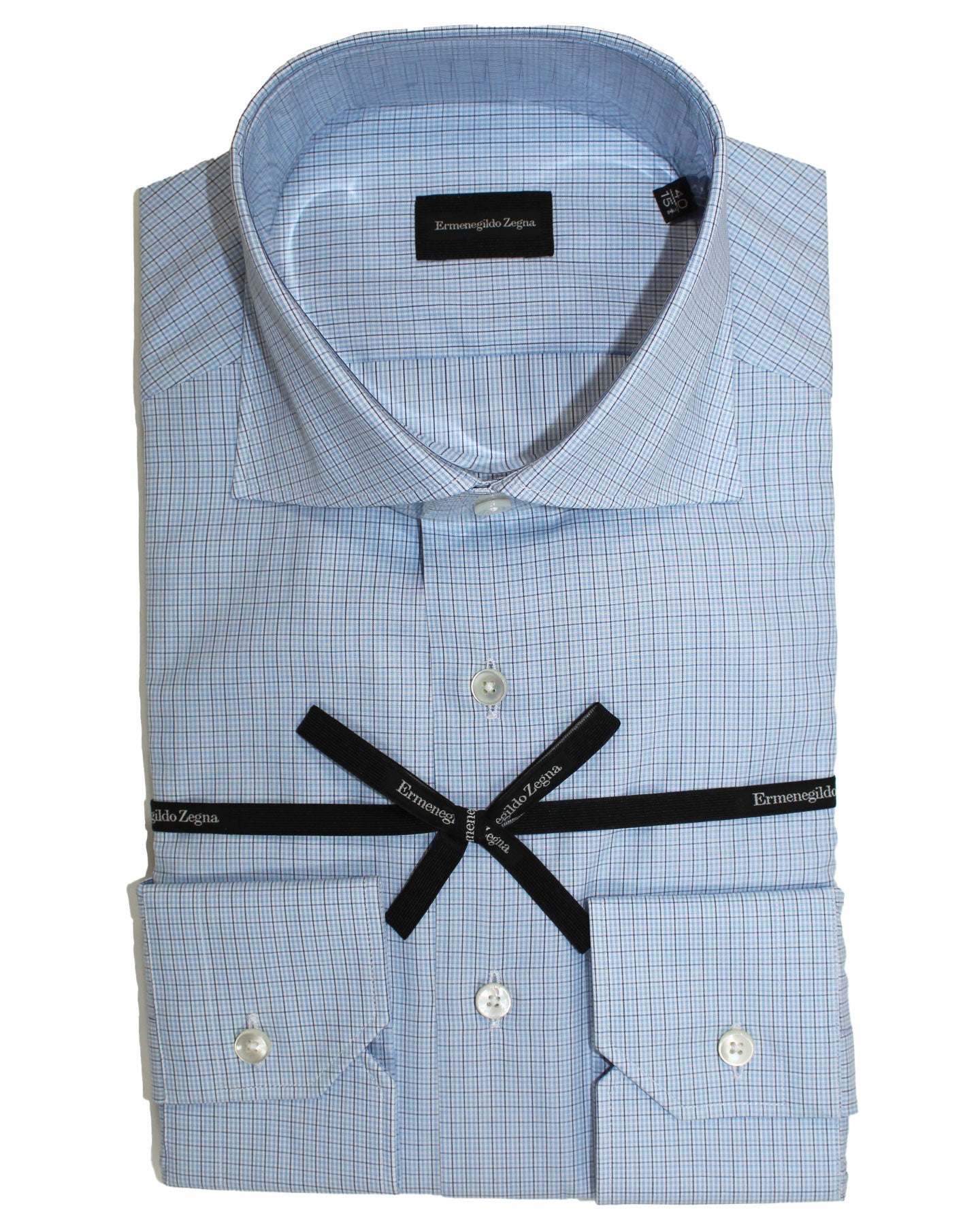 Ermenegildo Zegna Dress Shirt White Blue Black Check 40 - 15 3/4 - Tie Deals Ermenegildo Zegna Dress Shirt White Blue Black Check 40 - 15 3/4 - Tie Deals