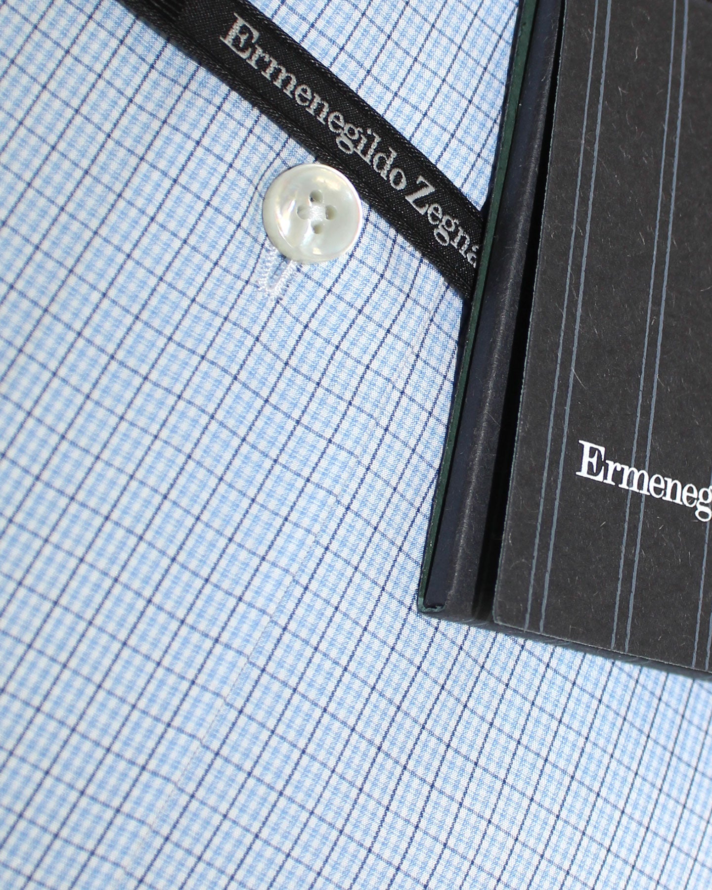 Zegna Dress Shirt White Blue Black Check 