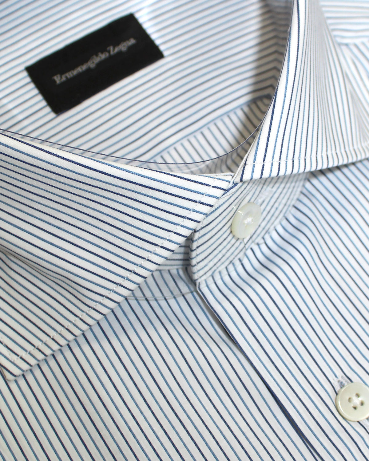 Ermenegildo Zegna Dress Shirt White Navy Blue Stripes 42 - 16 1/2