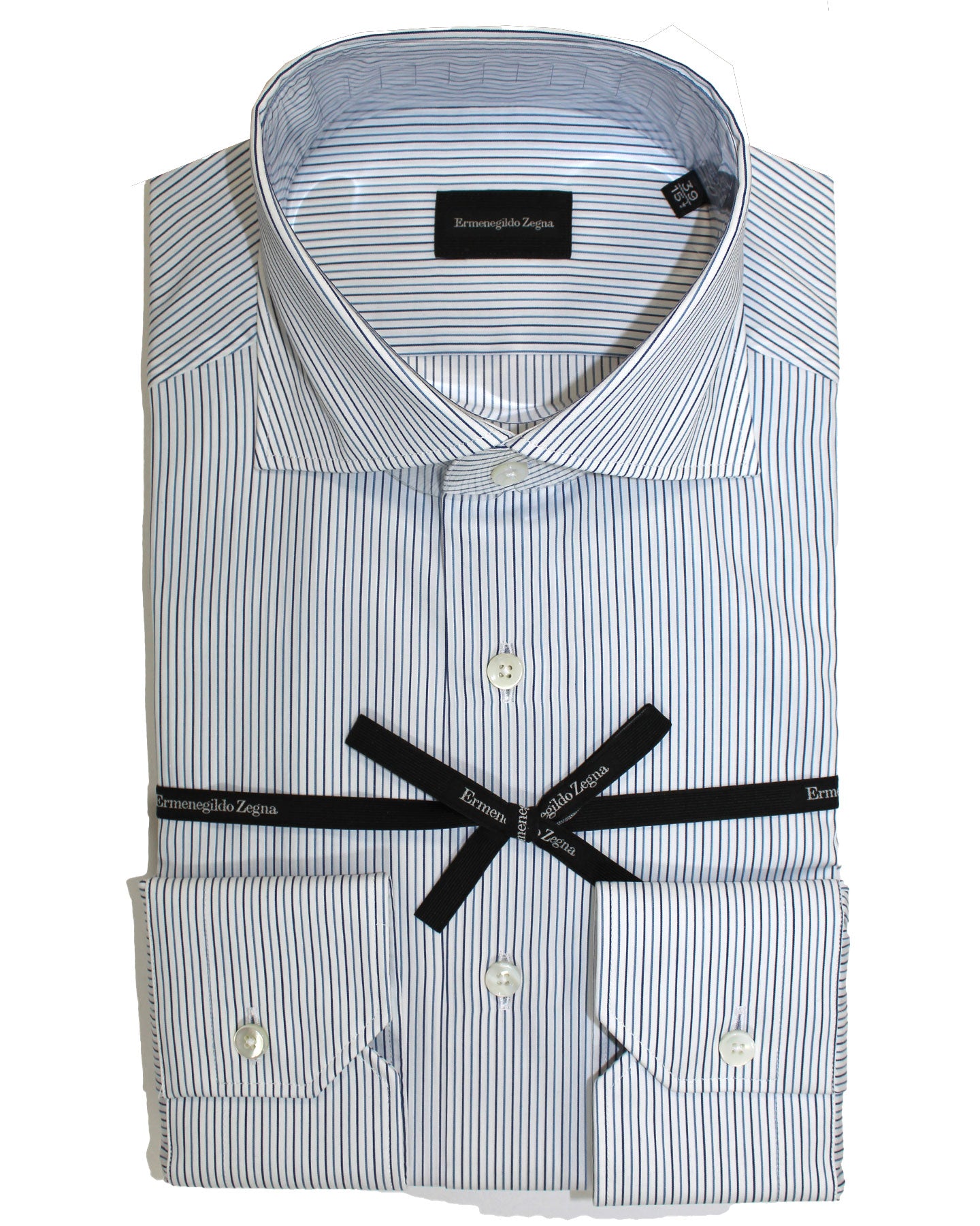 Ermenegildo Zegna Dress Shirt White Navy Blue Stripes 41 - 16 - Tie Deals Ermenegildo Zegna Dress Shirt White Navy Blue Stripes 41 - 16 - Tie Deals