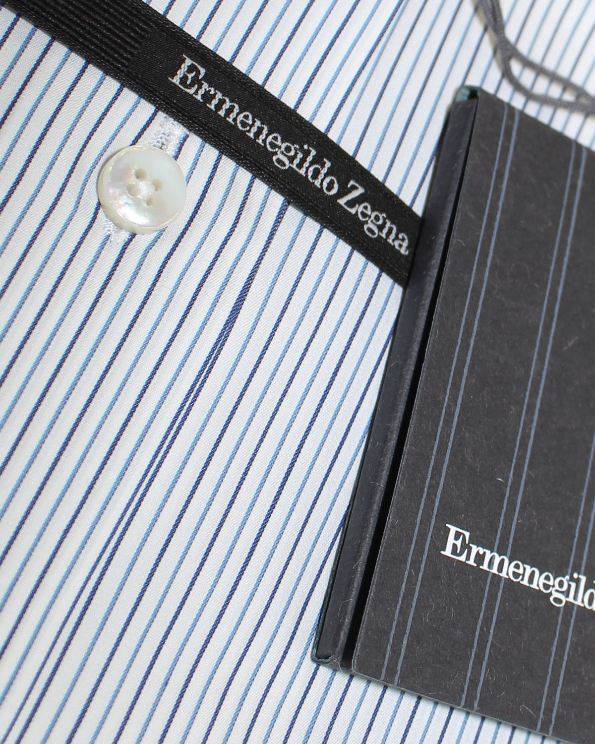 Zegna Dress Shirt Light Navy Blue Stripes 