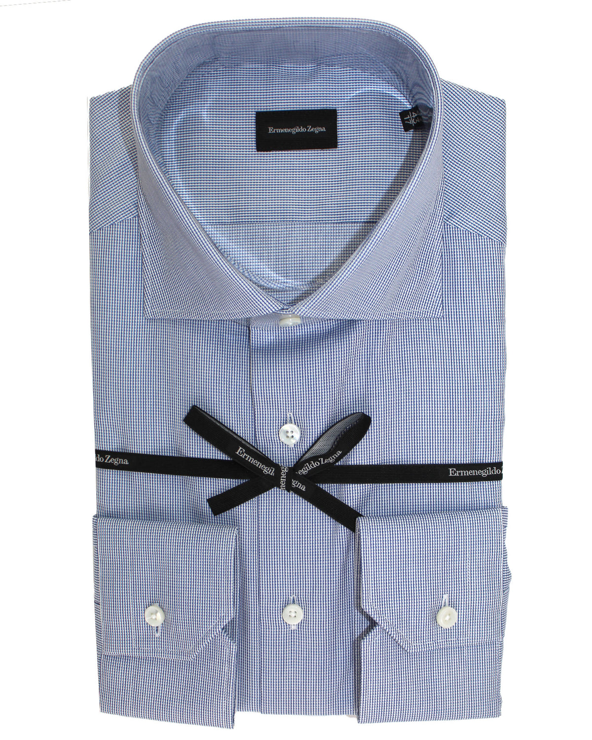 Ermenegildo Zegna Dress Shirt White Royal Blue Pattern