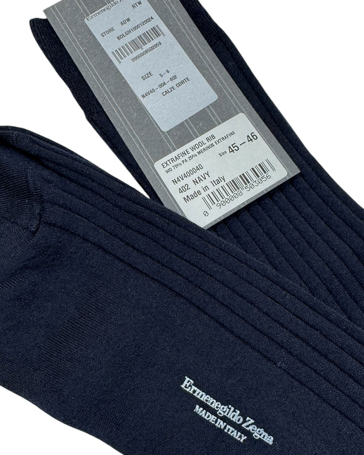 Ermenegildo Zegna Wool Socks Navy Solid Ribbed - Mid Calf EU 46 / US 12