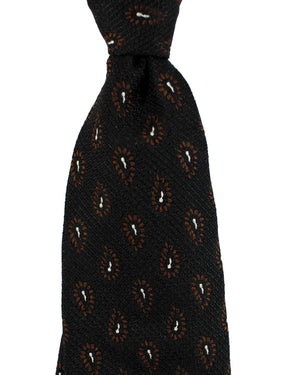 New Zegna Silk Tie Black Brown Paisley