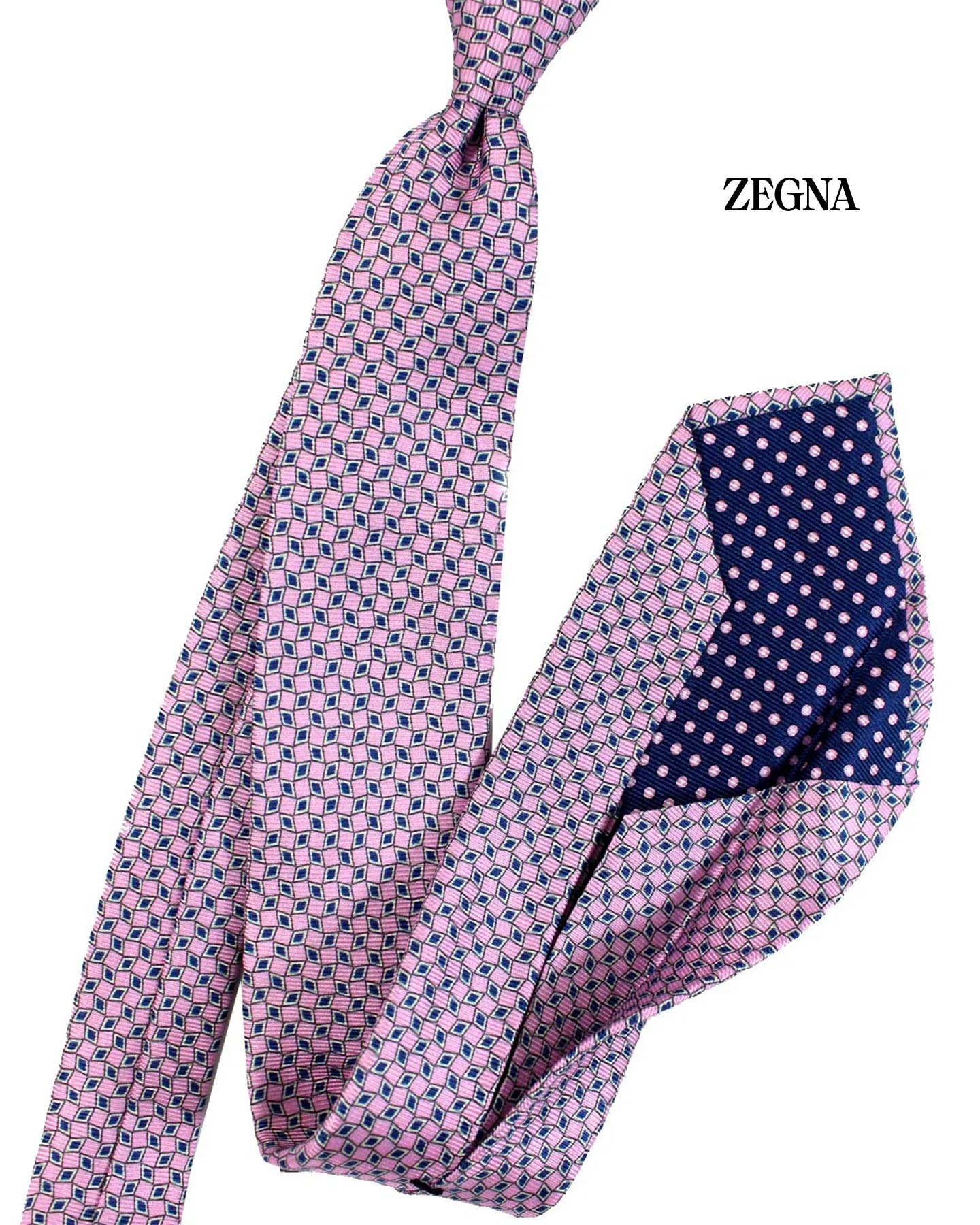 Ermenegildo Zegna Sevenfold Tie Pink Geometric - Zegna 5 Pieghe Narrow Tie