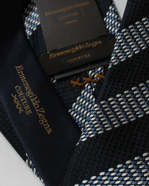 Ermenegildo Zegna Silk Tie Couture XXX Dark Blue Pattern Stripes