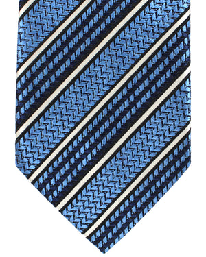Ermenegildo Zegna Silk Tie Blue Navy Silver Stripes - Hand Made in Italy
