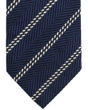 Ermenegildo Zegna Silk Tie Dark Blue Silver Stripes - Hand Made in Italy