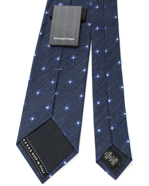 Ermenegildo Zegna Silk Tie Dark Blue Silver Floral - Hand Made in Italy