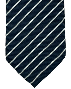 Ermenegildo Zegna Silk Tie Dark Blue Silver Stripes - Hand Made in Italy