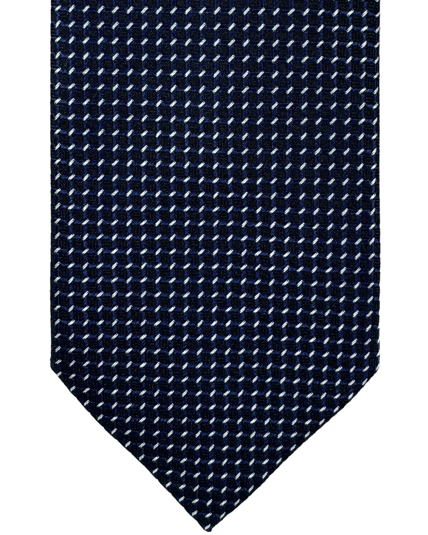 Ermenegildo Zegna Narrow Tie Dark Blue Silver Micro Pattern