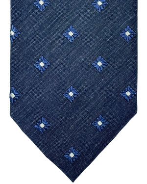 Ermenegildo Zegna Silk Tie Dark Blue Silver Mini Floral - Hand Made in Italy