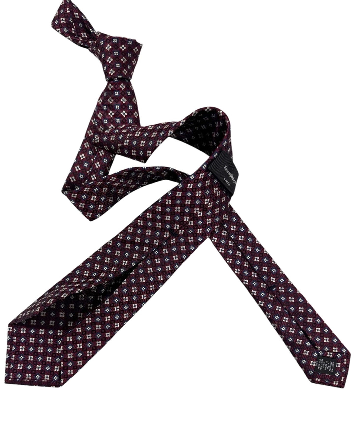 Ermenegildo Zegna Silk Tie Maroon Dark Blue White Floral Design