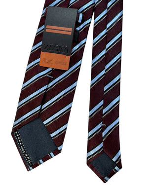 Ermenegildo Zegna Tie Brown Blue Stripes Design