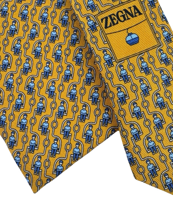 Ermenegildo Zegna Silk Tie Orange Ski Lift Novelty Design - Tie Deals