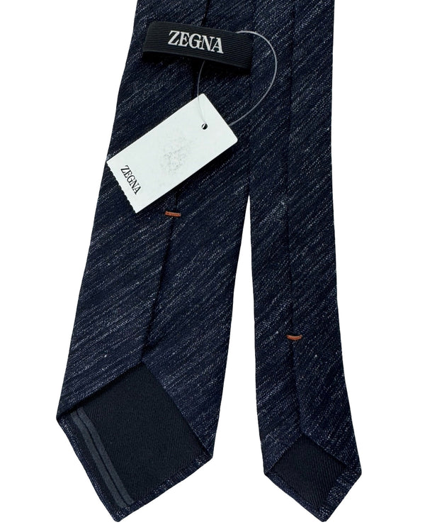 Ermenegildo Zegna Tie Midnight Blue Gray - Wool Silk - Tie Deals