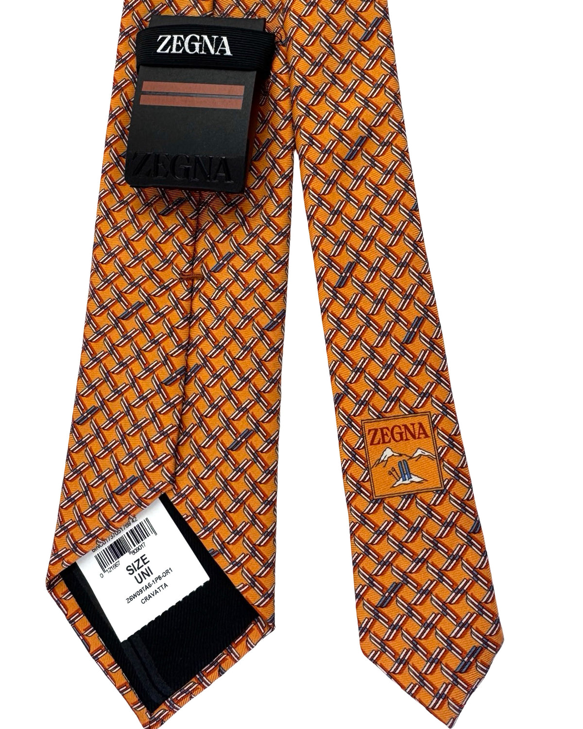 Zegna Silk Tie Orange Skis Novelty Design