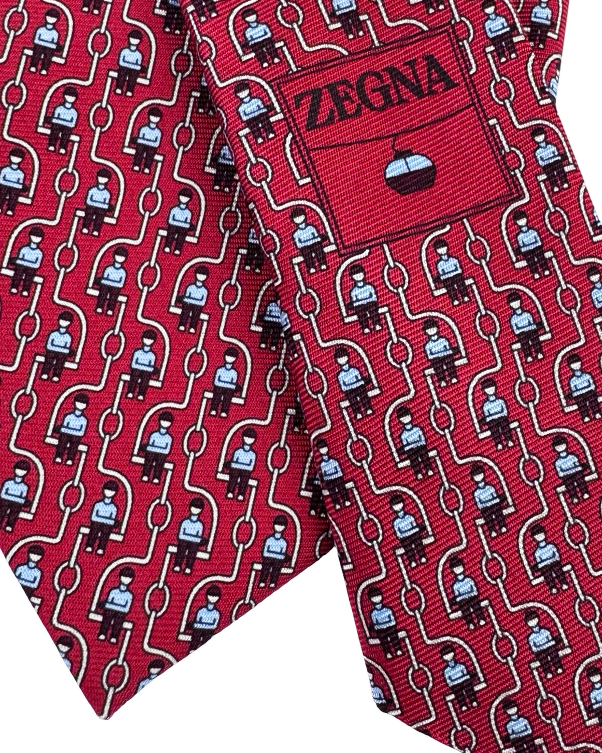 Ermenegildo Zegna Silk Tie Red Ski Lift Novelty Design