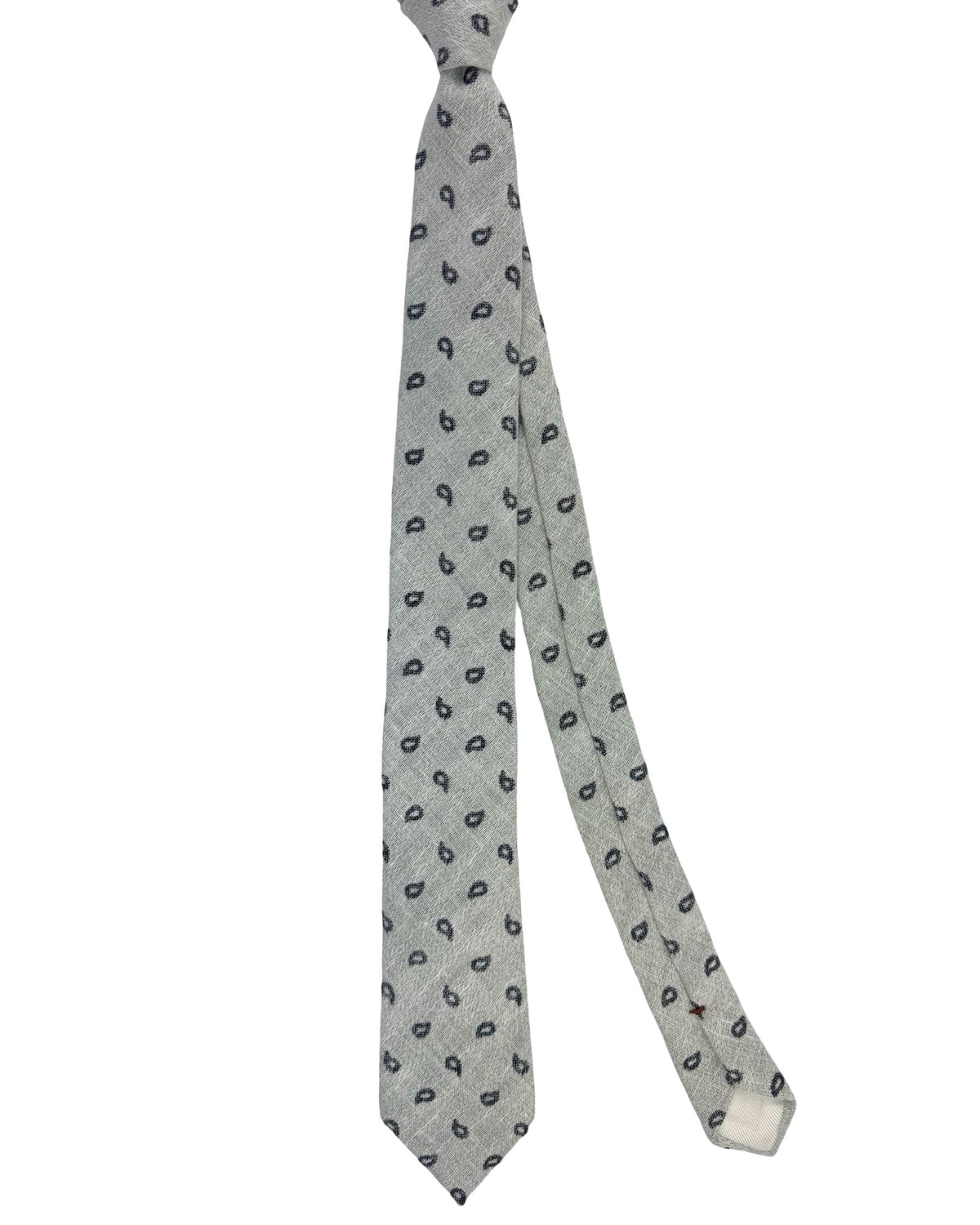 Ermenegildo Zegna Tie Gray Paisley - Linen Silk Narrow Necktie