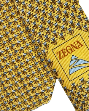 Ermenegildo Zegna Silk Tie Orange Gold Mini Flowers - Narrow Cut