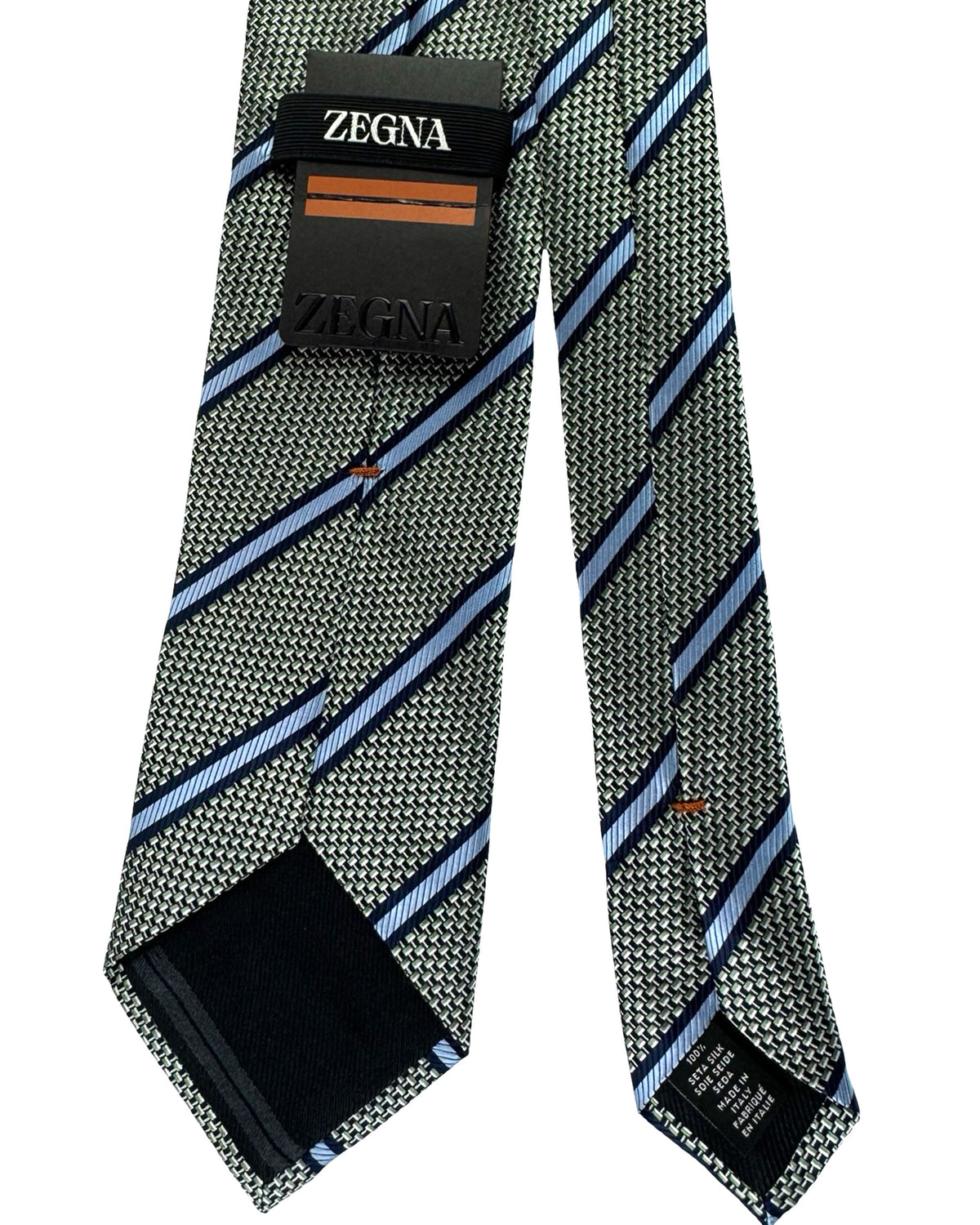 Ermenegildo Zegna Tie Black Blue Silver Stripes - Jacquard Silk