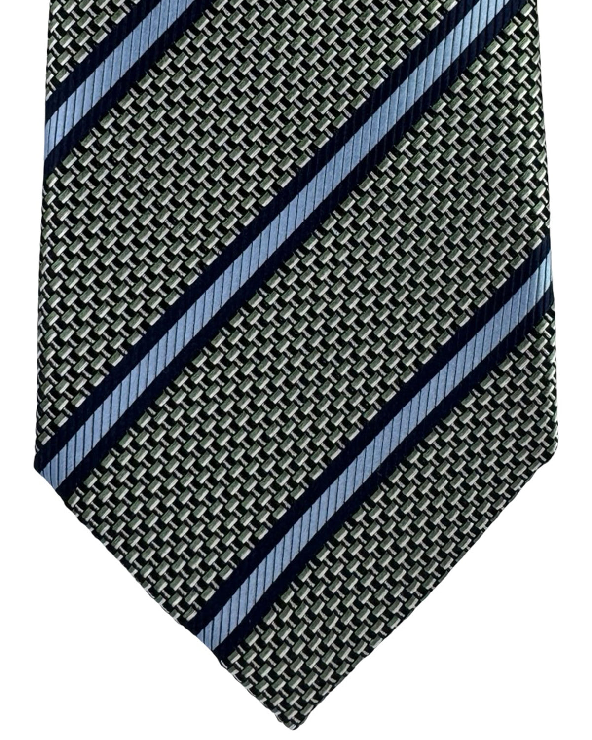 New Zegna Tie Black Blue Silver Stripes - Jacquard Silk