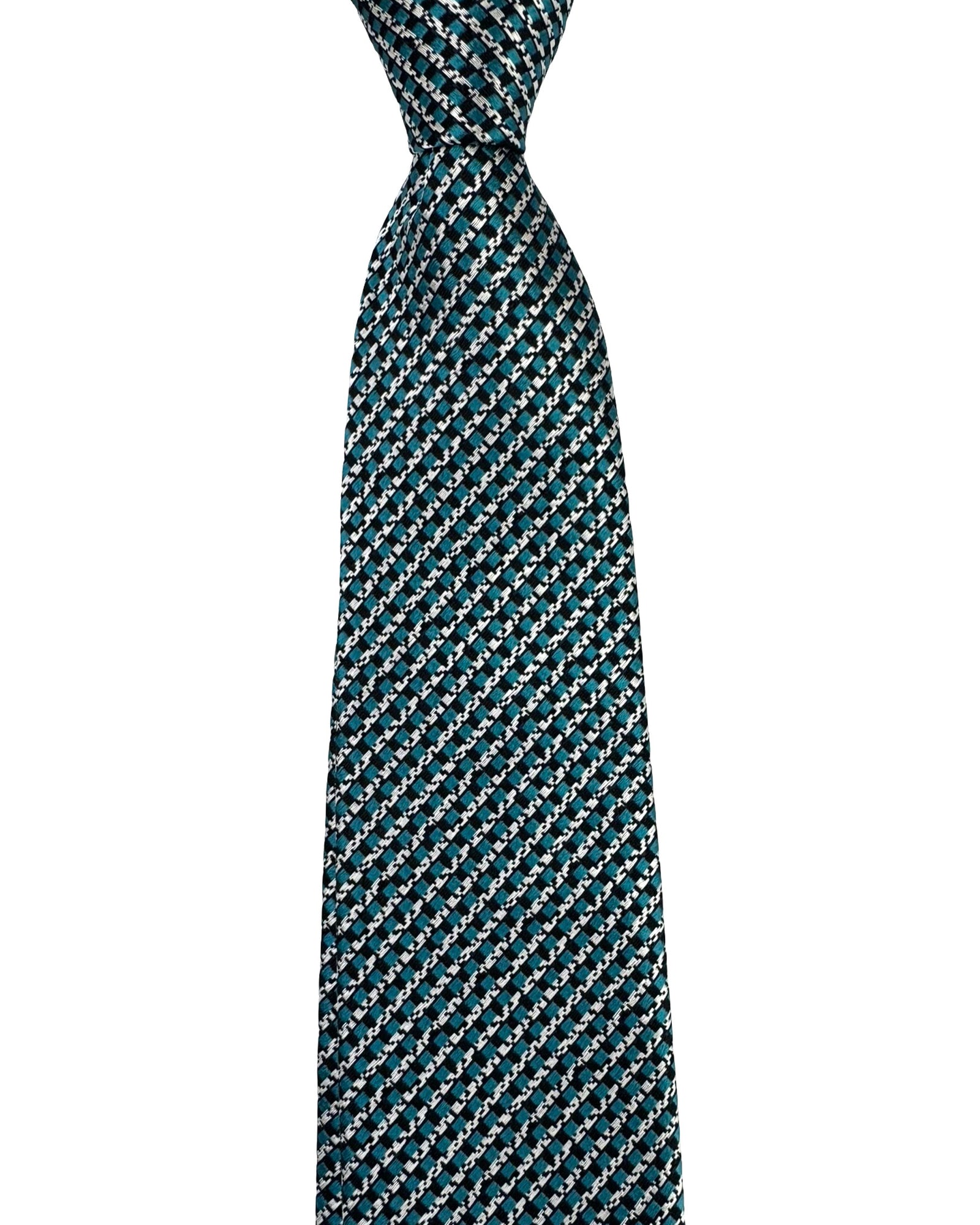 Ermenegildo Zegna Tie Teal Silver Black Design - Narrow Necktie
