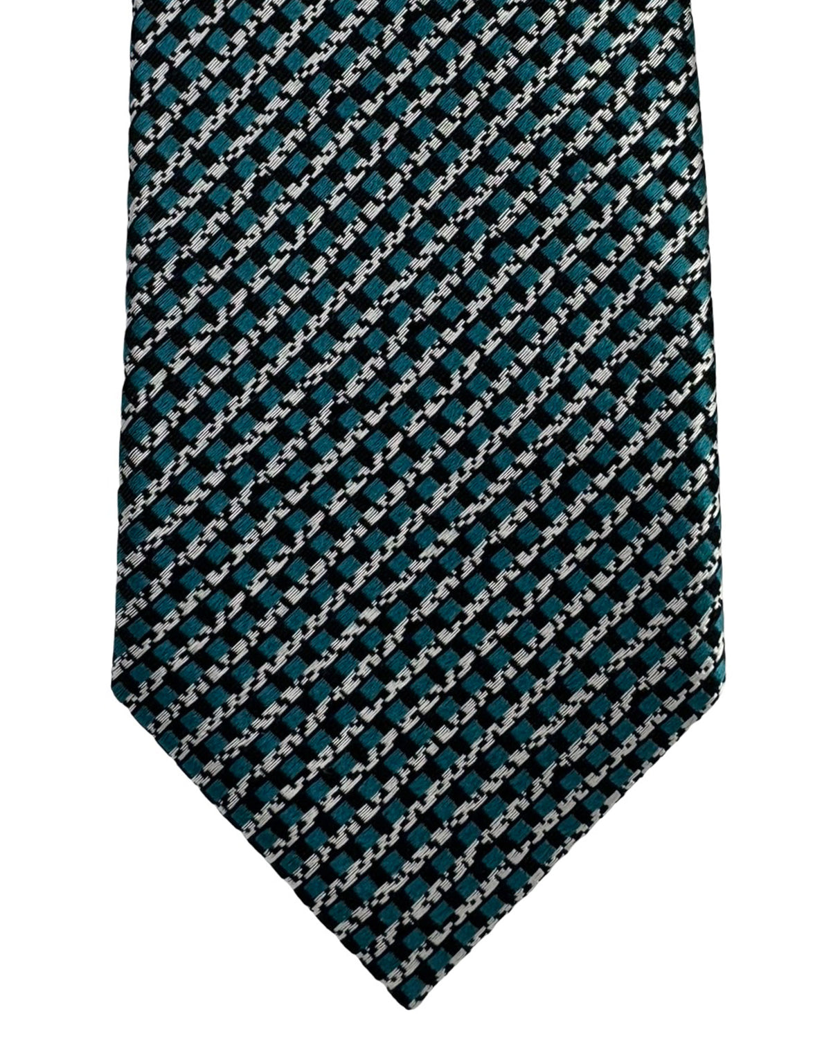 Ermenegildo Zegna Tie Teal Silver Black Design - Narrow Necktie