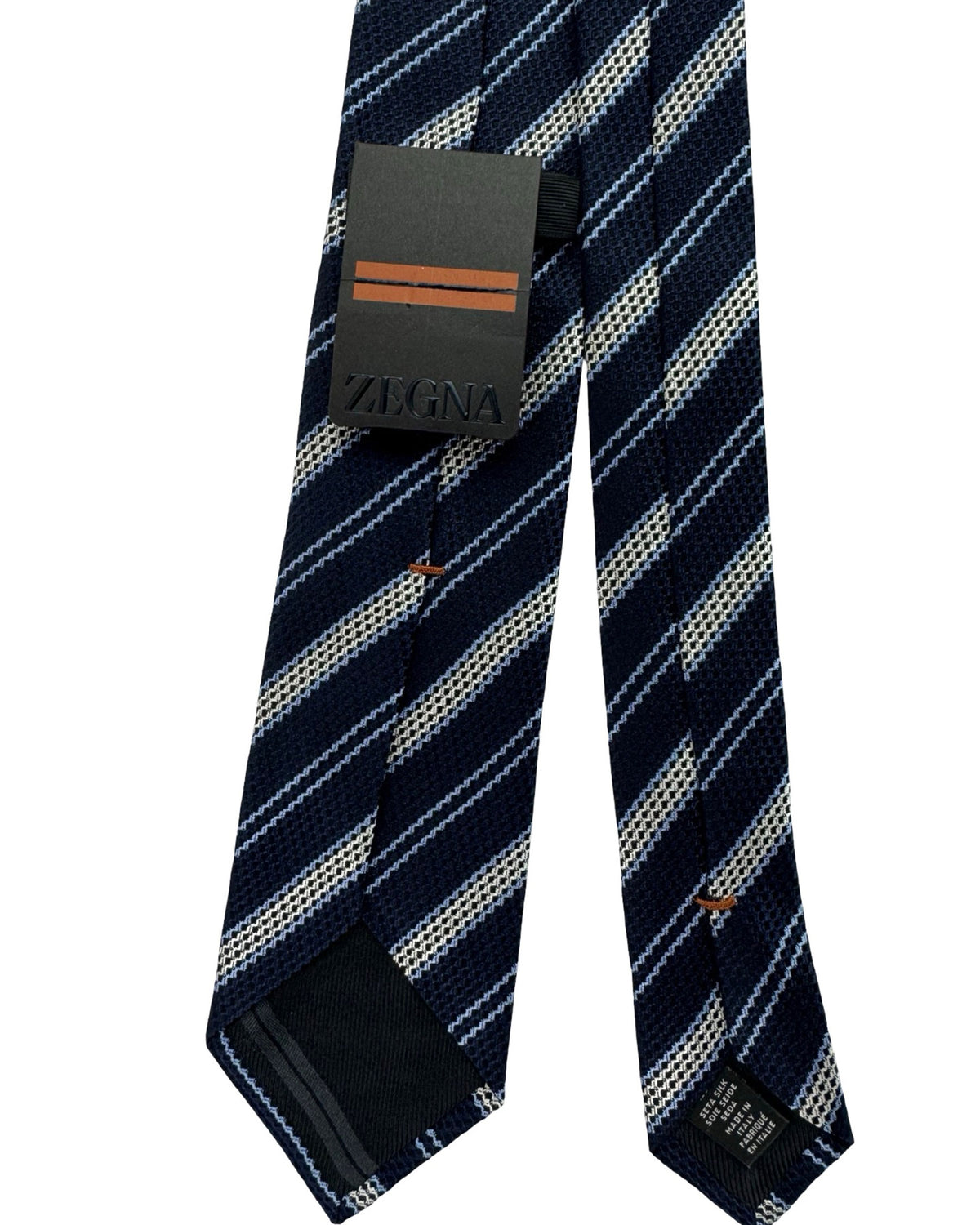 Ermenegildo Zegna Tie Navy Blue Stripes Jacquard Silk - Narrow Cut