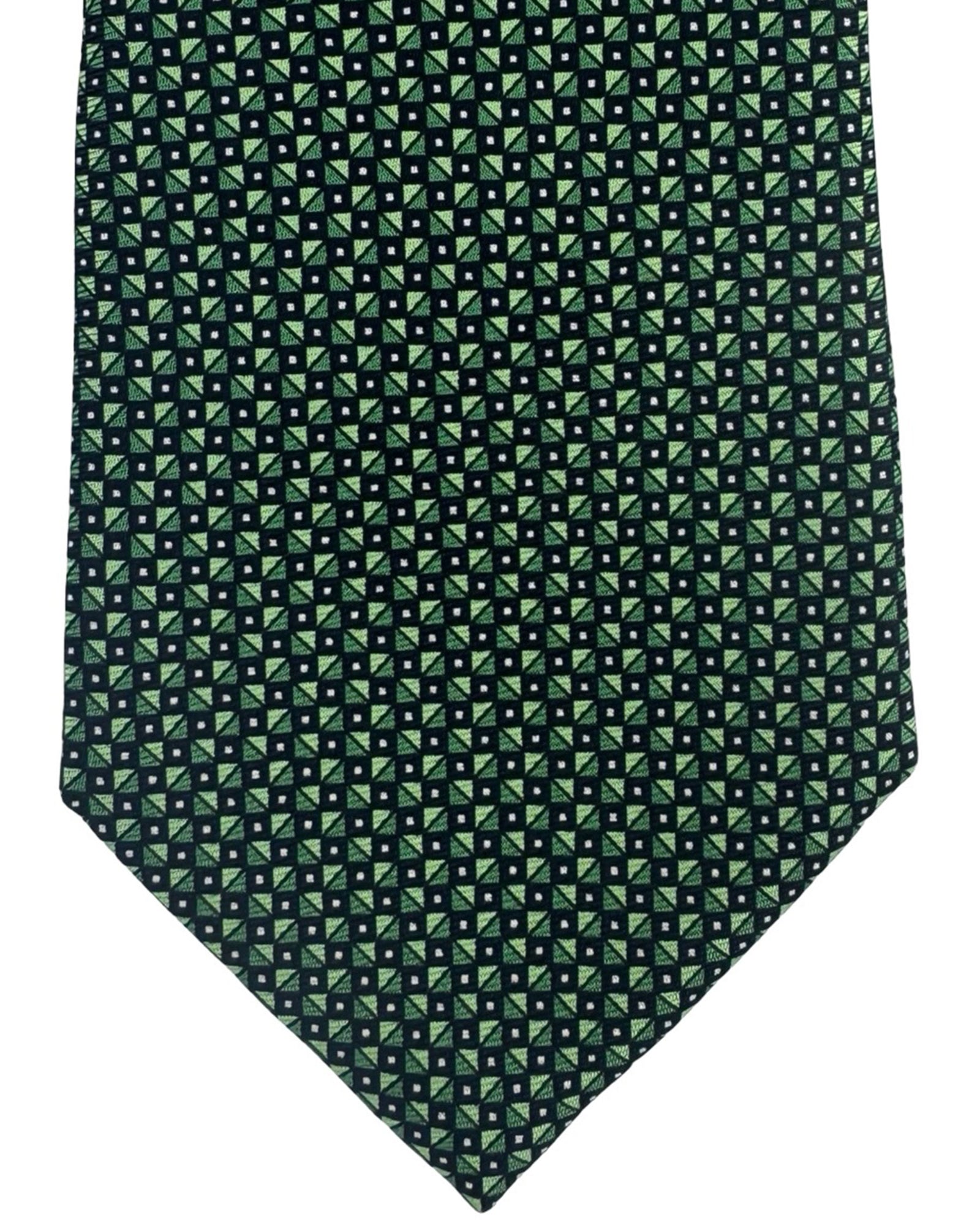 Zegna Silk Tie Green Geometric Design