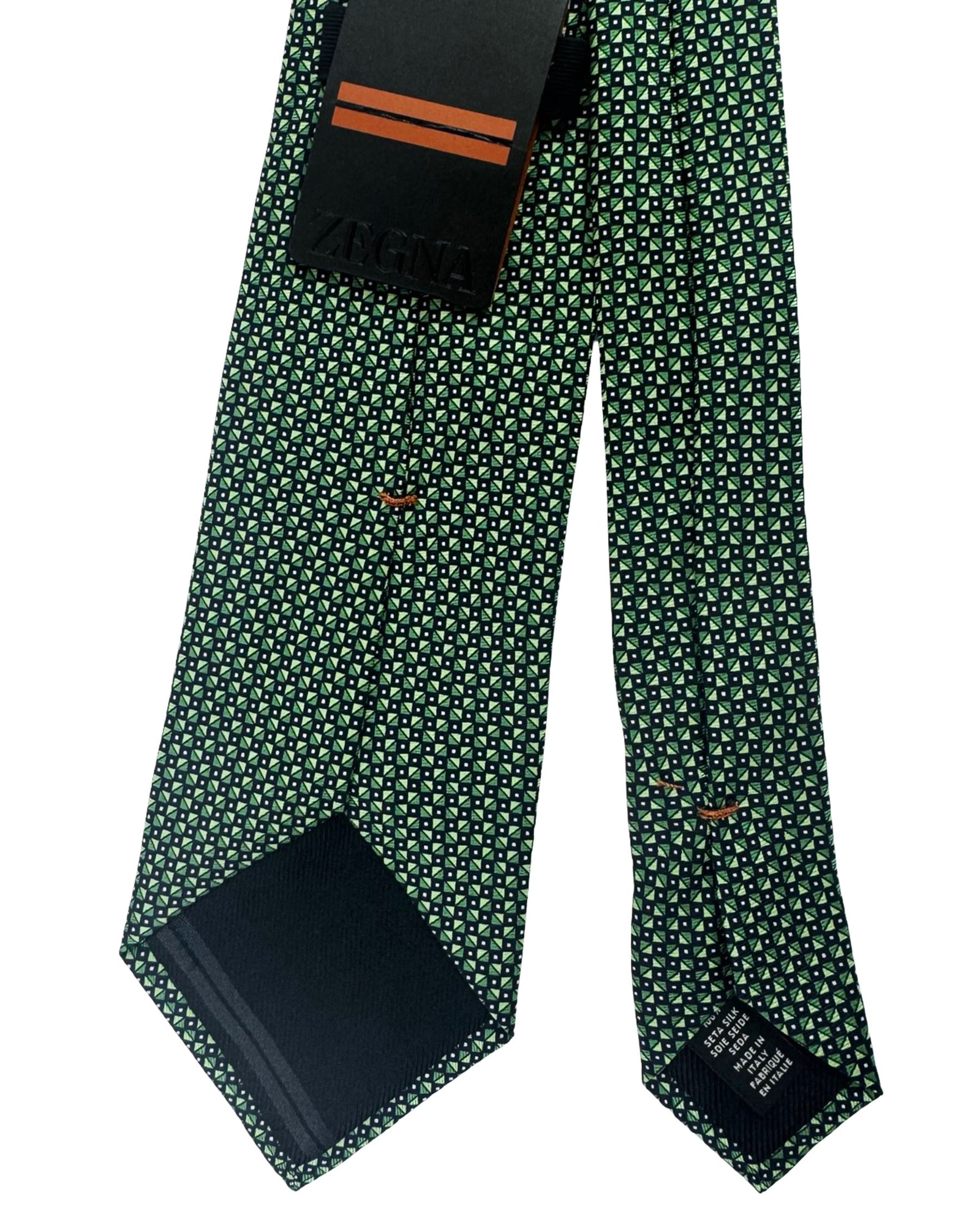 Zegna Silk Tie Green Geometric Design