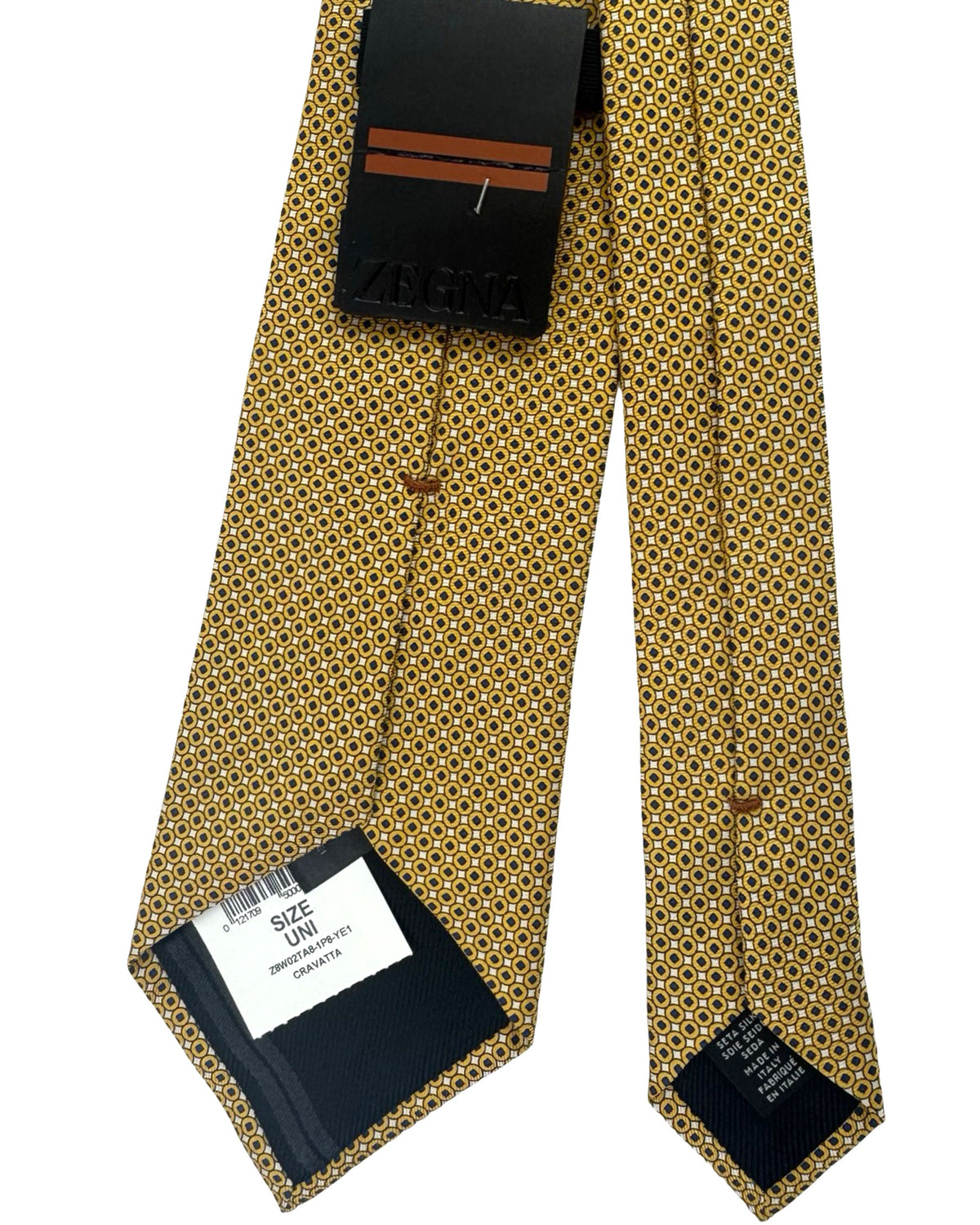 Zegna Silk Tie Mustard Geometric Design