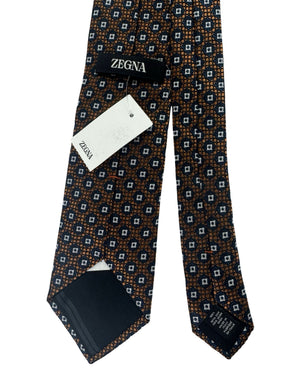 Zegna Tie Brown Geometric - Jacquard Silk