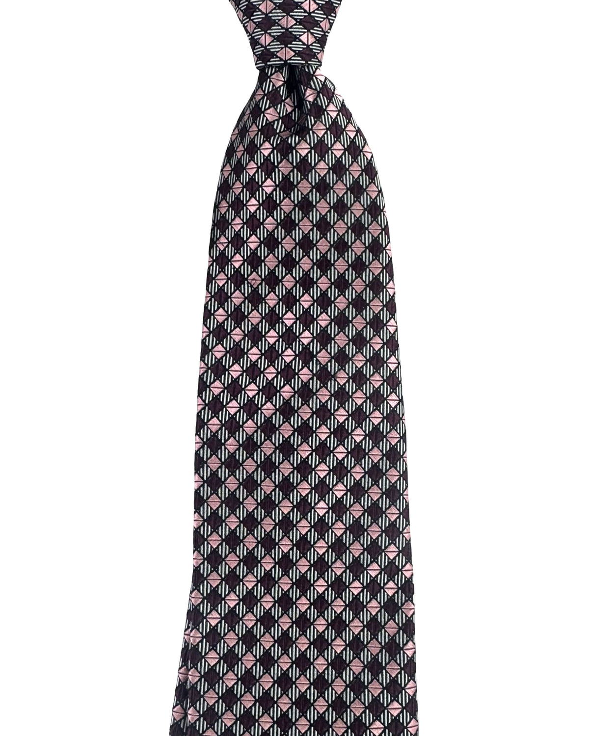 Zegna Silk Tie Pink Purple Silver Check
